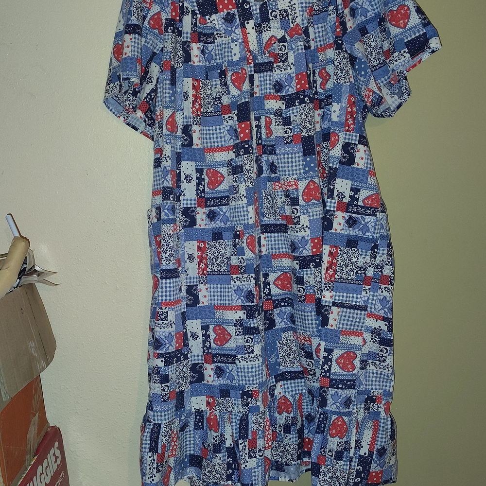Anthony Richards Blue And Red Patchwork Nightgown - image 1